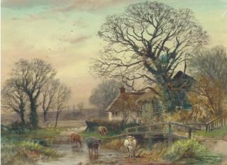 Henry Charles Fox - Cattle crossing a ford at Fordingbridge, Hampshire