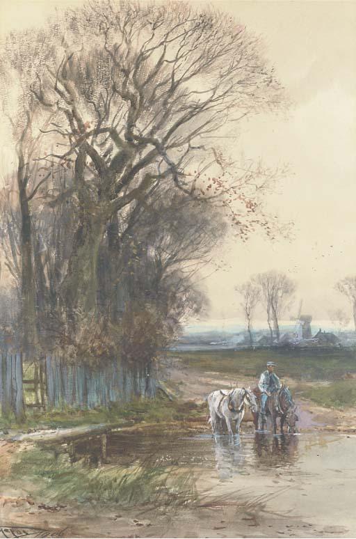Henry Charles Fox - The plough team watering at the ford