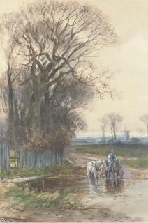 Henry Charles Fox - The plough team watering at the ford