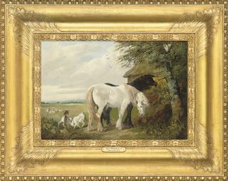 Henry Charles Woollett - Horses and chickens in a farmyard; and Horses and goats in a field