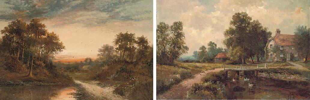 Henry Cooper - A cottage in a landscape at sunset; and Another similar