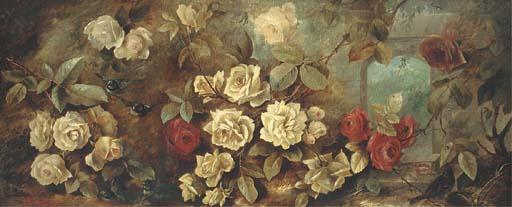 Henry Cooper - Roses and birds in a garden