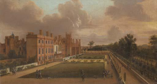 Henry Danckerts - View of St. James\'s Palace and the gardens, from the south-west with figures promenading