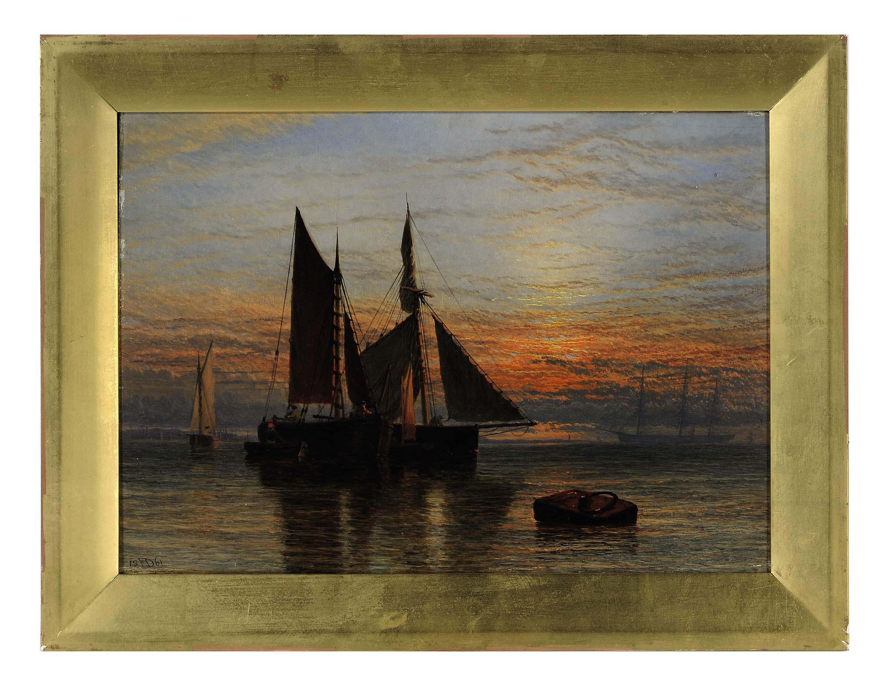 Henry Dawson - Shipping on a calm sea at dusk