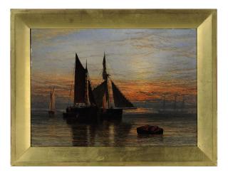 Henry Dawson - Shipping on a calm sea at dusk