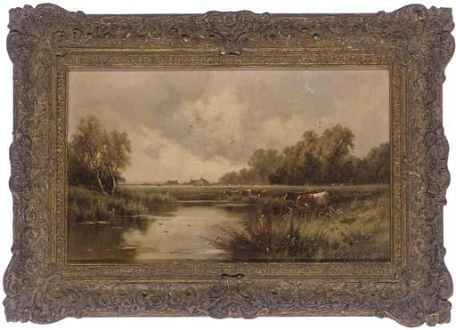 Henry Deacon Hillier Parker - Cattle watering in a river landscape