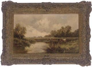 Henry Deacon Hillier Parker - Cattle watering in a river landscape