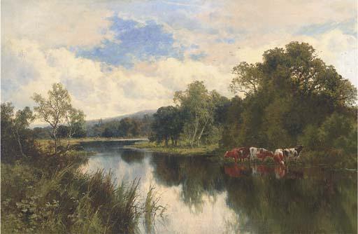 Henry Deacon Hillier Parker - Cattle Watering On A Summer\'S Day