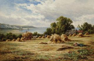 Henry Deacon Hillier Parker - Harvesting on the Sussex Downs, near Eastbourne