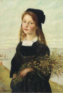 Henry D\'Estienne - Girl With Yellow Flowers