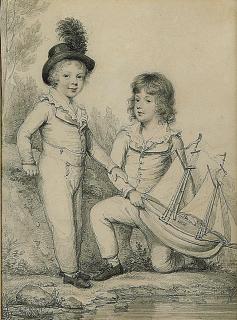 Henry Edridge, A.R.A. - Double portrait of Frederick Seymour and Sir Horace Seymour K.C.H., holding at toy boat