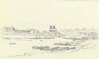 Henry Edridge, A.R.A. - Nôtre Dame And Pont Marie From The Pont du Jardin du Roi, Paris, France