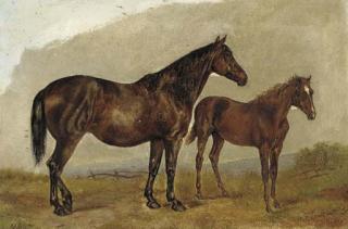 Henry Frederick Lucas-Lucas - A mare and foal in a field