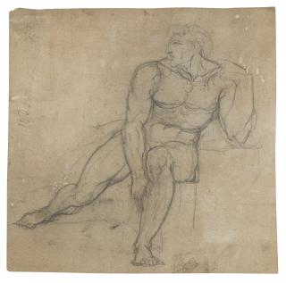 Henry Fuseli, R.A. - A nude male figure, seated on a step