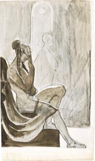 Henry Fuseli, R.A. - A Seated Woman In An Interior, A Robed Male Figure Beyond 