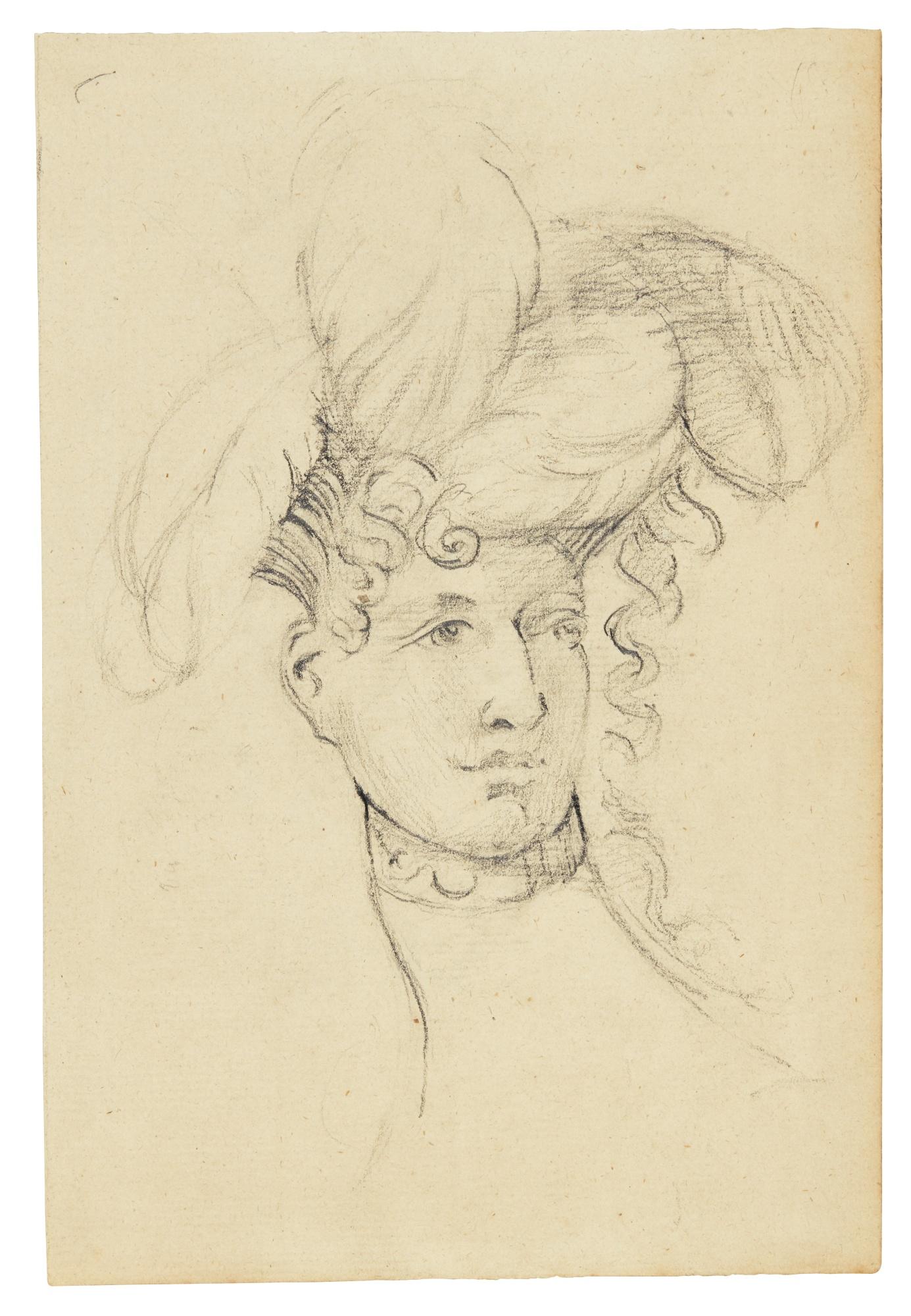 Henry Fuseli, R.A. - Study Of A Lady, Wearing A Choker And An Elaborate Head-Dress