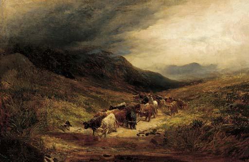 Henry Garland - Highland cattle fording a burn
