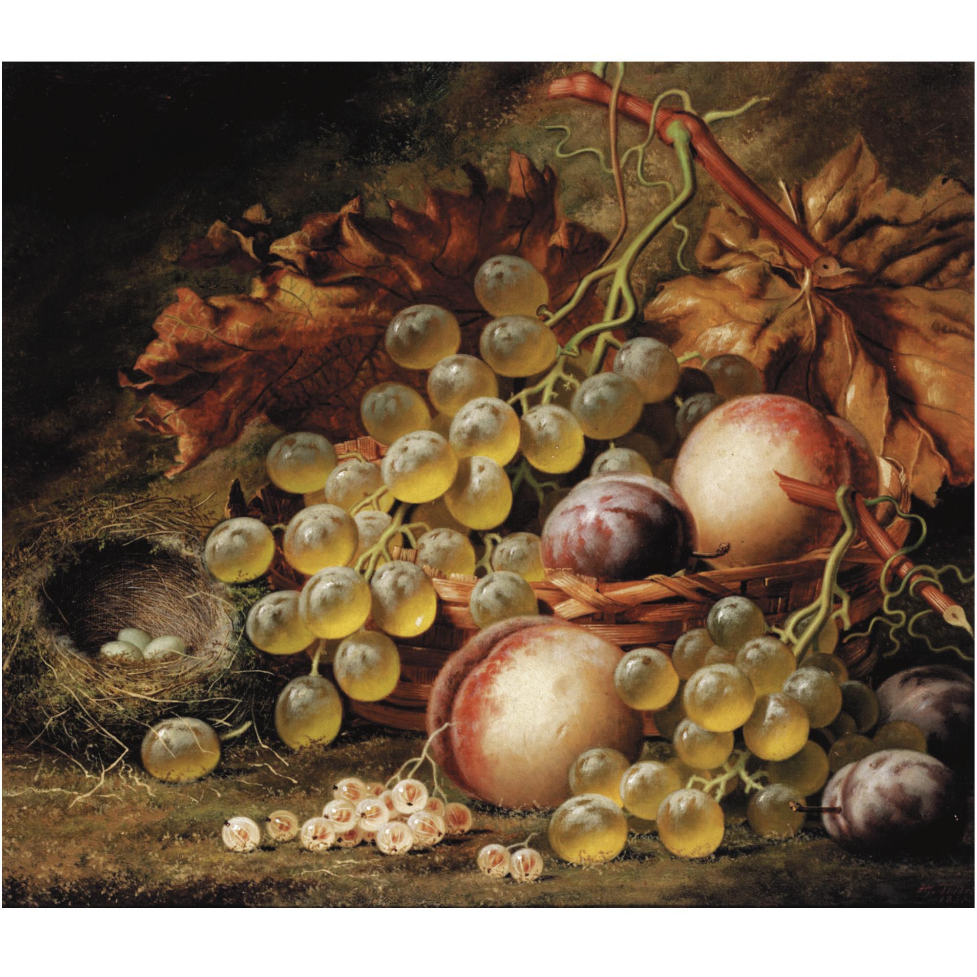 Henry George Todd - Still Life With Apples, Grapes And Flowers; Still Life With Peaches, Grapes And A Bird\'S Nest