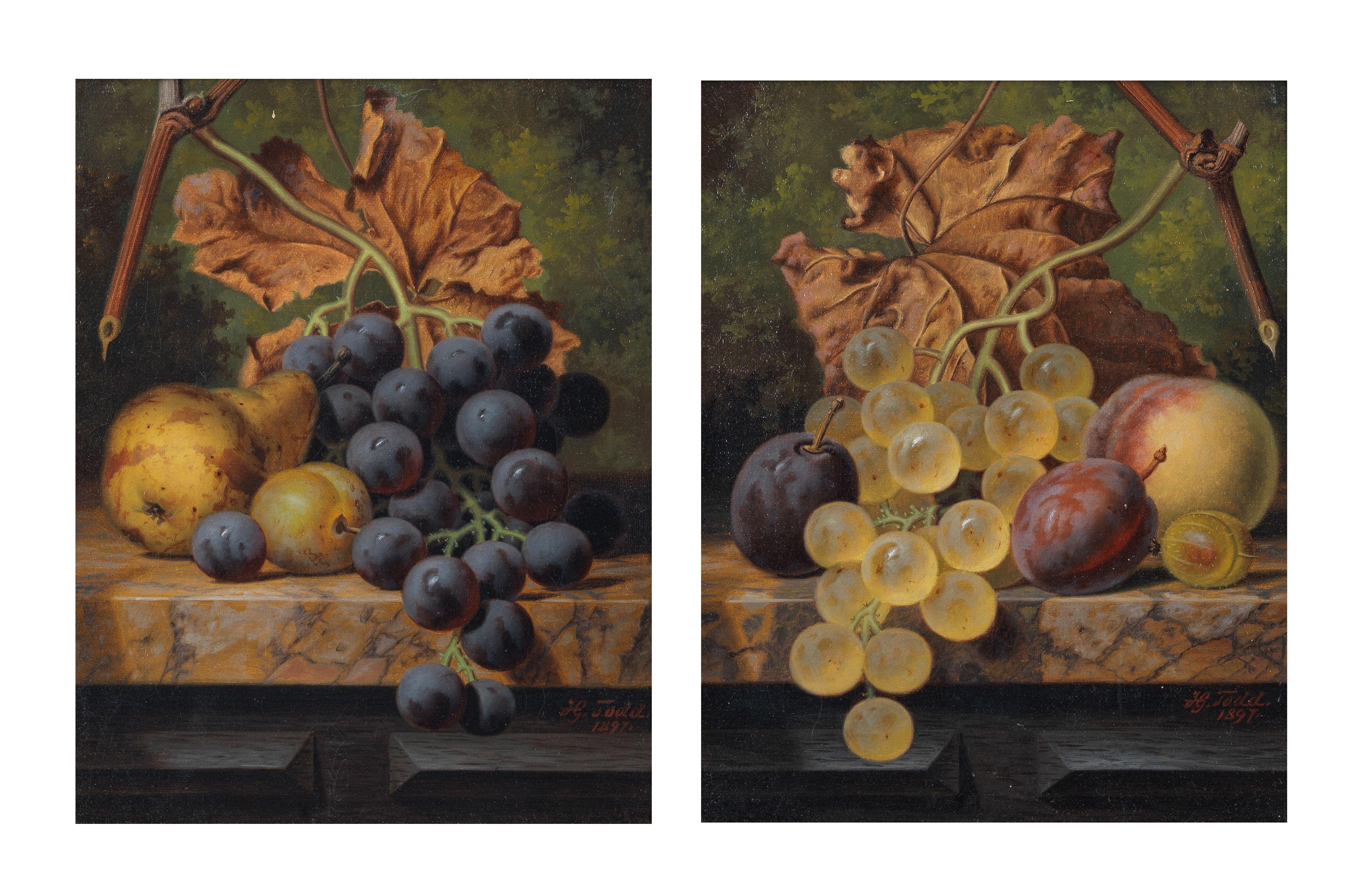 Henry George Todd - Still lives of fruit on a marble ledge, a pair (2)