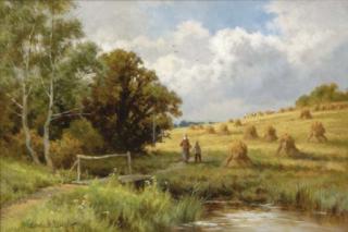 Henry H. Parker - A summer landscape with figures in a hay field