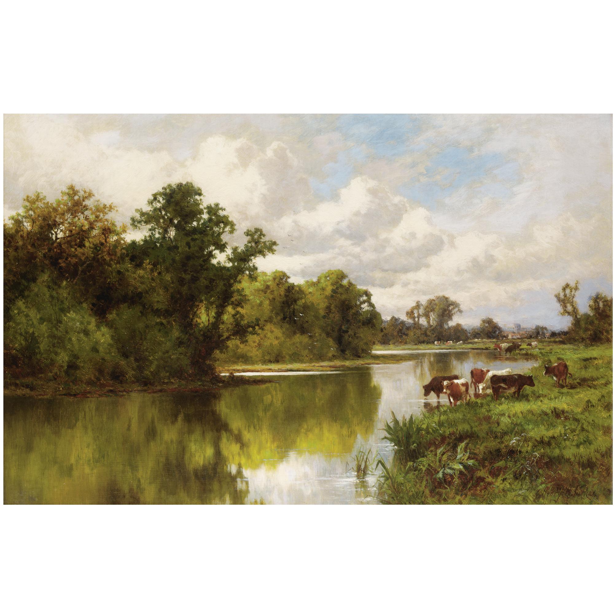 Henry H. Parker - British Cattle Grazing On The Thames