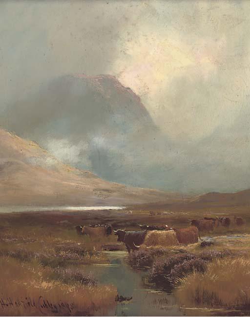 Henry Hadfield Cubley - Cattle watering in a highland landscape