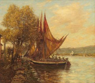 Henry Herbert La Thangue, RA - Drying the sails, Liguria