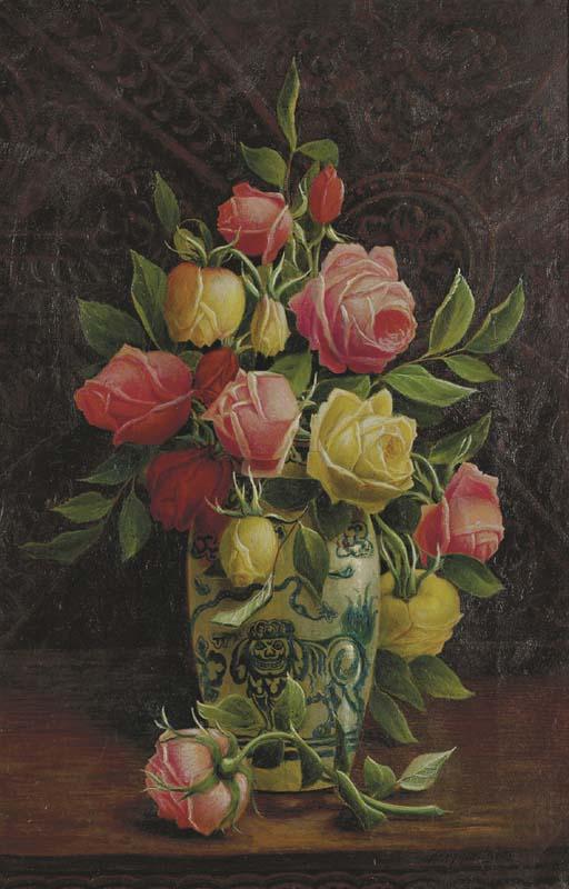 Henry J. Livens - Roses in a porcelain vase