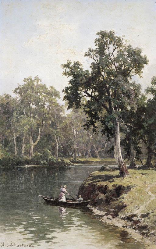 Henry James Johnstone - Two Figures Boating on a River