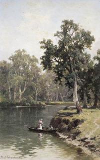 Henry James Johnstone - Two Figures Boating on a River
