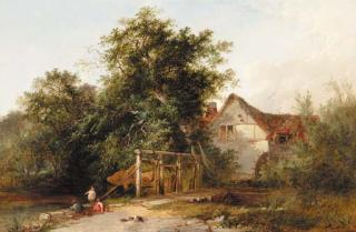 Henry John Boddington, R.B.A. - The old water mill with eel nets