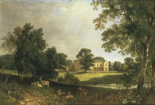 Henry John Boddington - A view of Norton Hall, Northamptonshire, from the South East, with deer in the foreground