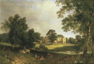 Henry John Boddington - A view of Norton Hall, Northamptonshire, from the South East, with deer in the foreground