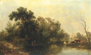 Henry John Boddington - Anglers Fishing Beside A Ruined Abbey
