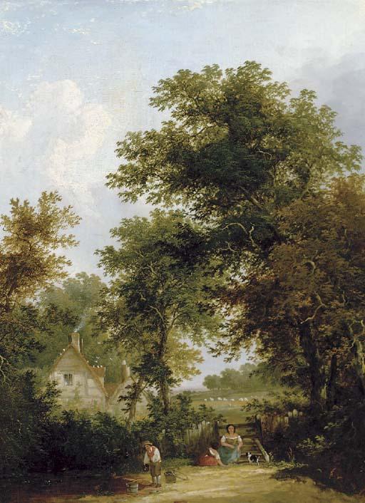 Henry John Boddington - Leisure Time In The Countryside; And Another Landscape With Figures Conversing At A Gate