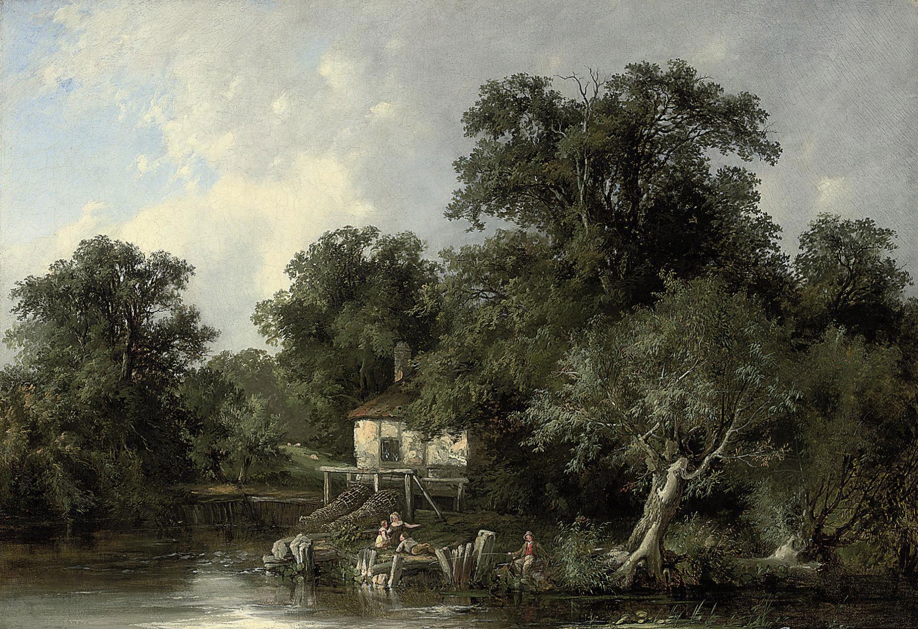 Henry John Boddington - Young anglers by a watermill