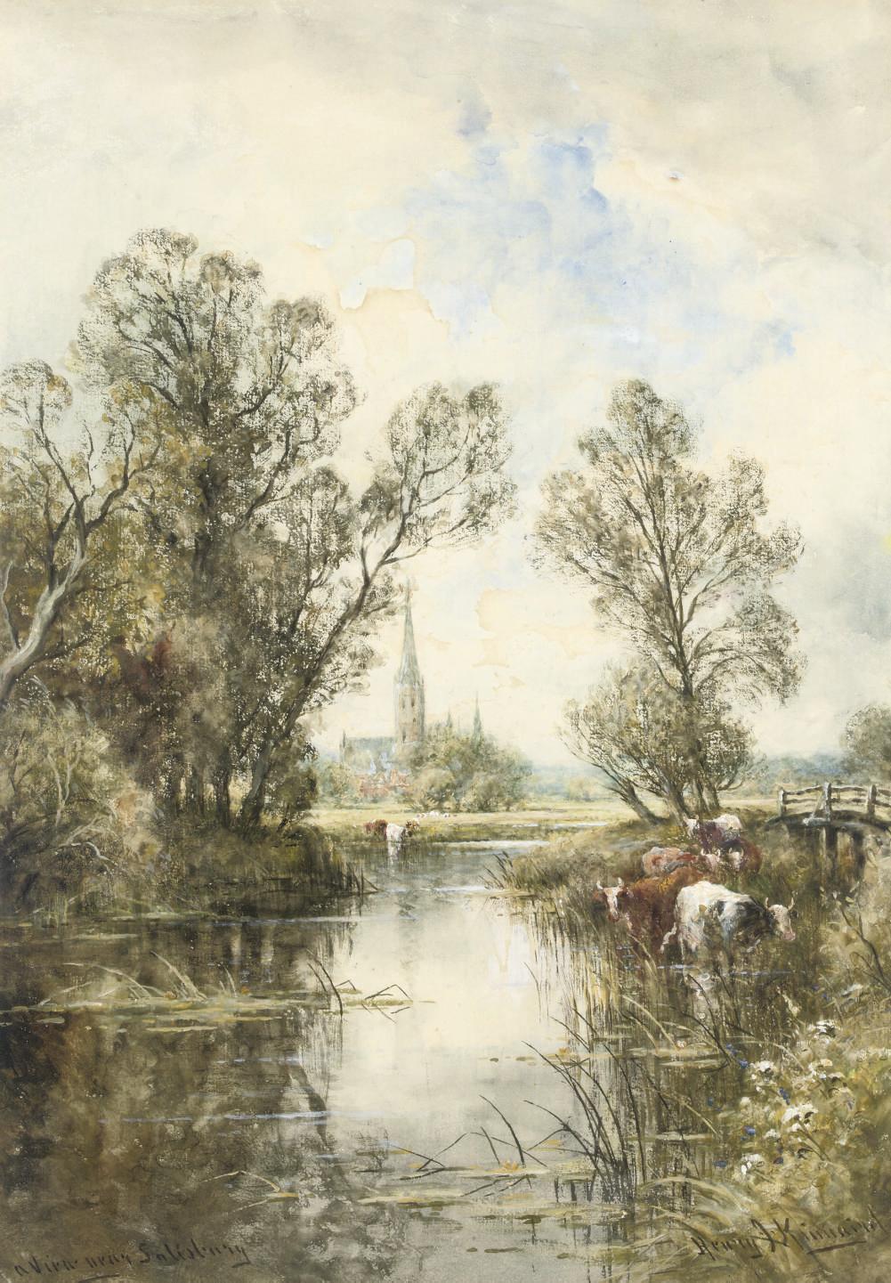 Henry John Kinnaird - View of Salisbury Cathedral from across the meadows