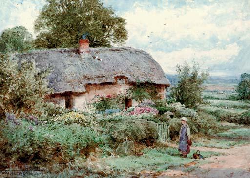 Henry John Sylvester Stannard, R.B.A., - A young girl before a thatched cottage