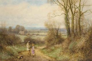 Henry John Sylvester Stannard - Children gathering primroses on a country lane