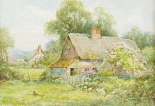 Henry John Sylvester Stannard - Poultry scratching before a thatched cottage