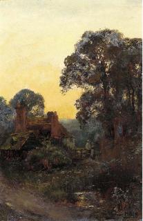 Henry John Yeend King, R.B.A., V.P.R.I., R.O.I. - Figures by a cottage at sunset; and By the duck pond