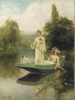 Henry John Yeend King - Two Ladies Punting on the River