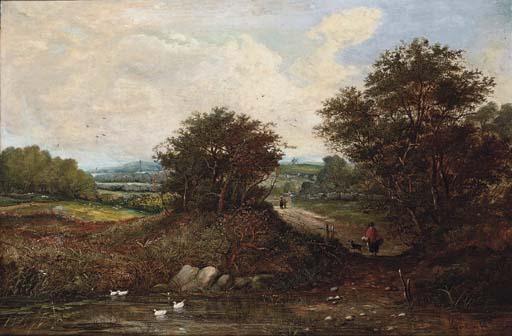 Henry Jutsum - Figures in an extensive landscape