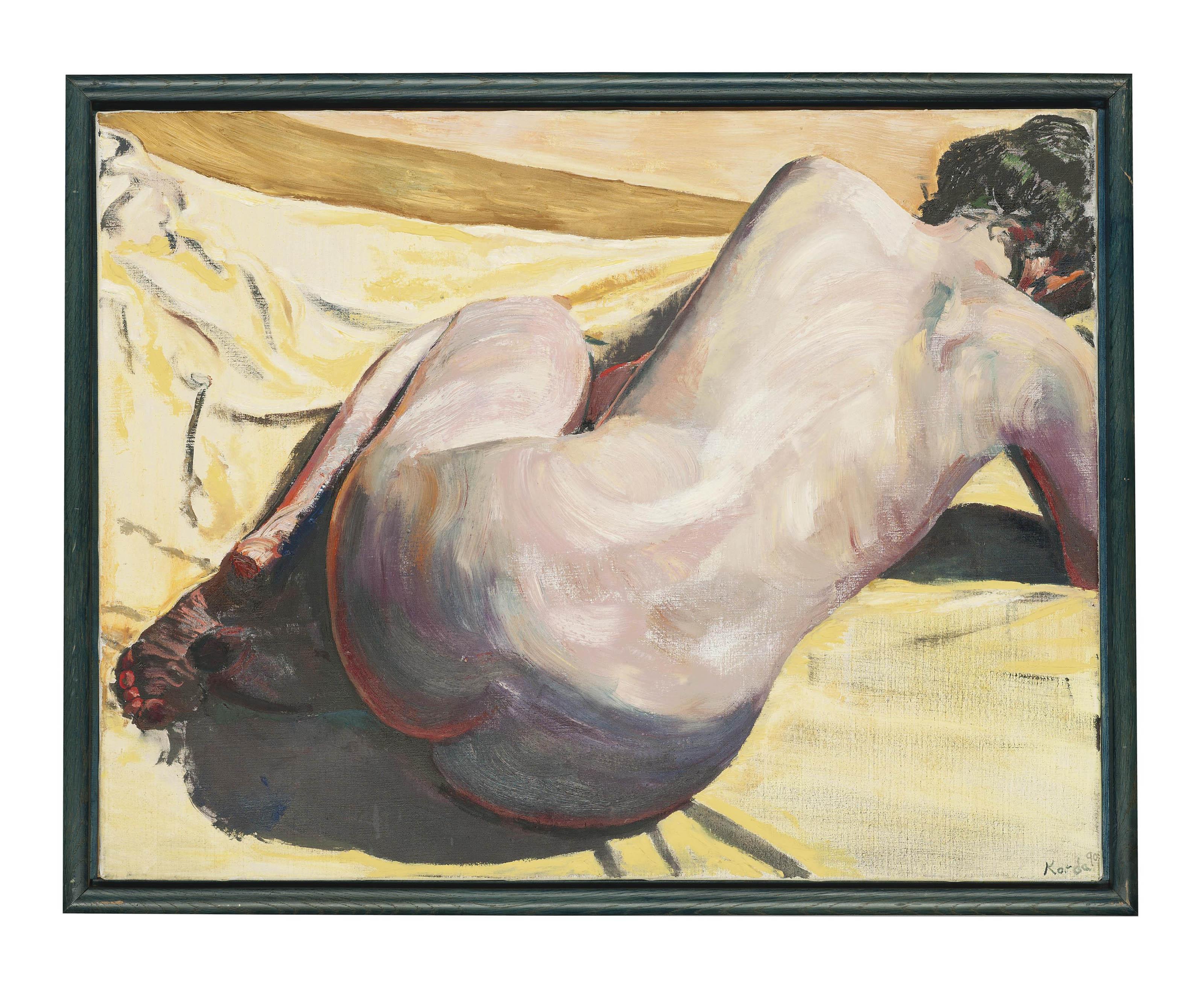 Henry Korda - Nude on a yellow sheet