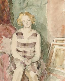 Henry Lamb, R.A. - Pansy Lamb in a Chair, in the Artist\'s Studio