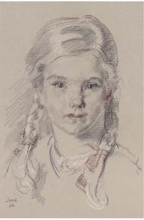 Henry Lamb, R.A. - Study of A Young Girl With Pig-Tails