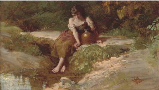 Henry Le Jeune, A..R.A. - Resting at the stream