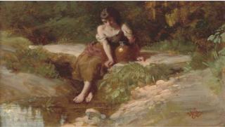 Henry Le Jeune, A..R.A. - Resting at the stream