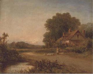 Henry Maidment - Feeding The Geese Outside A Cottage