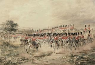 Henry Martens - The cavalry regiments: The 2nd Dragoon Guards (The Royal Scots Greys) and the 19th Lancers at a mounted review, circa 1850